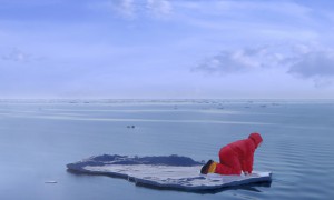 Scientist studies water from a detached part of an ice sheet