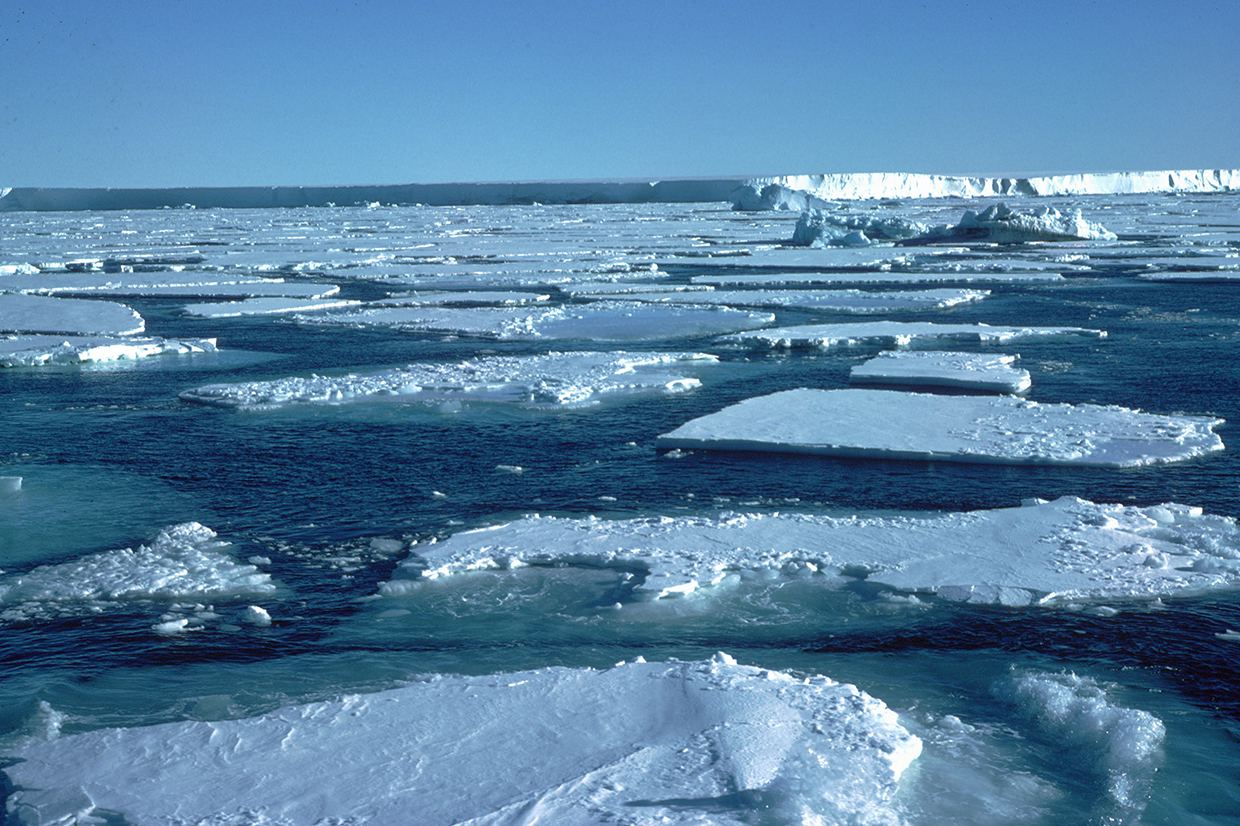 pack ice shelf with the Brunt Ice Shelf in the background